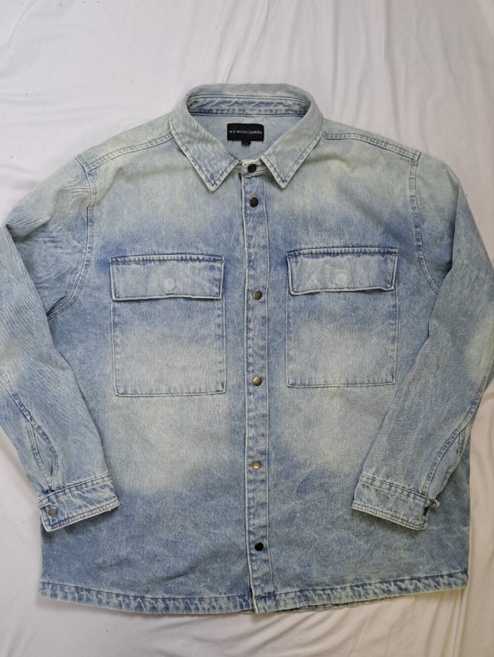 Distressed Denim Oversized Shirt Jacket Shacket 100% Cotton Trucker Jacket XL